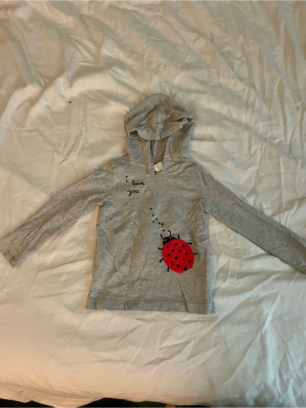 Girls' Gray Hoodie Top with Red Ladybug